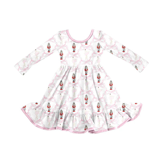 Preorder (moq 5)Baby Girls Christmas Soldier Bows Ruffle Knee Length Dresses 8.14