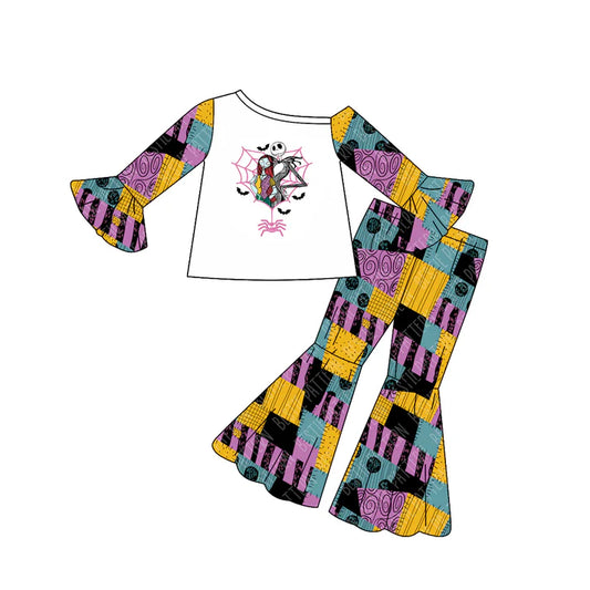 Preorder(moq 5) Baby Girls Halloween Nightmare Top Bell Pants Outfits Sets 8.14
