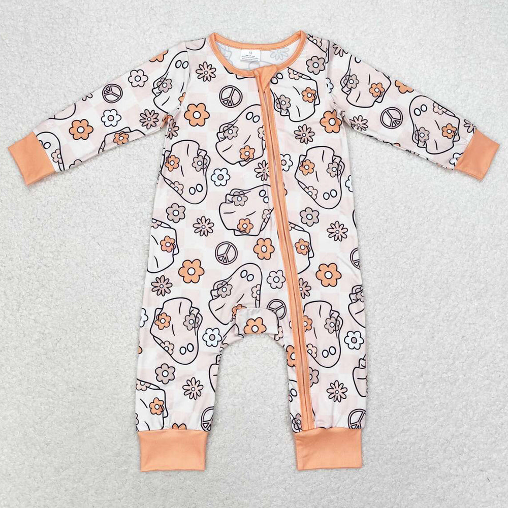 Baby Infant Girls Rompers Halloween Flowers Ghost Zip Rompers LR0981