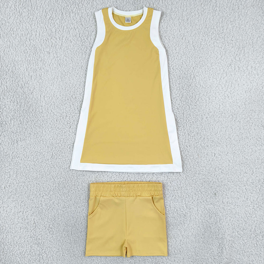 Baby Girls White Yellow Split Dress Tunic Pockets Short Yoga Active Clothes Set GSSO3845