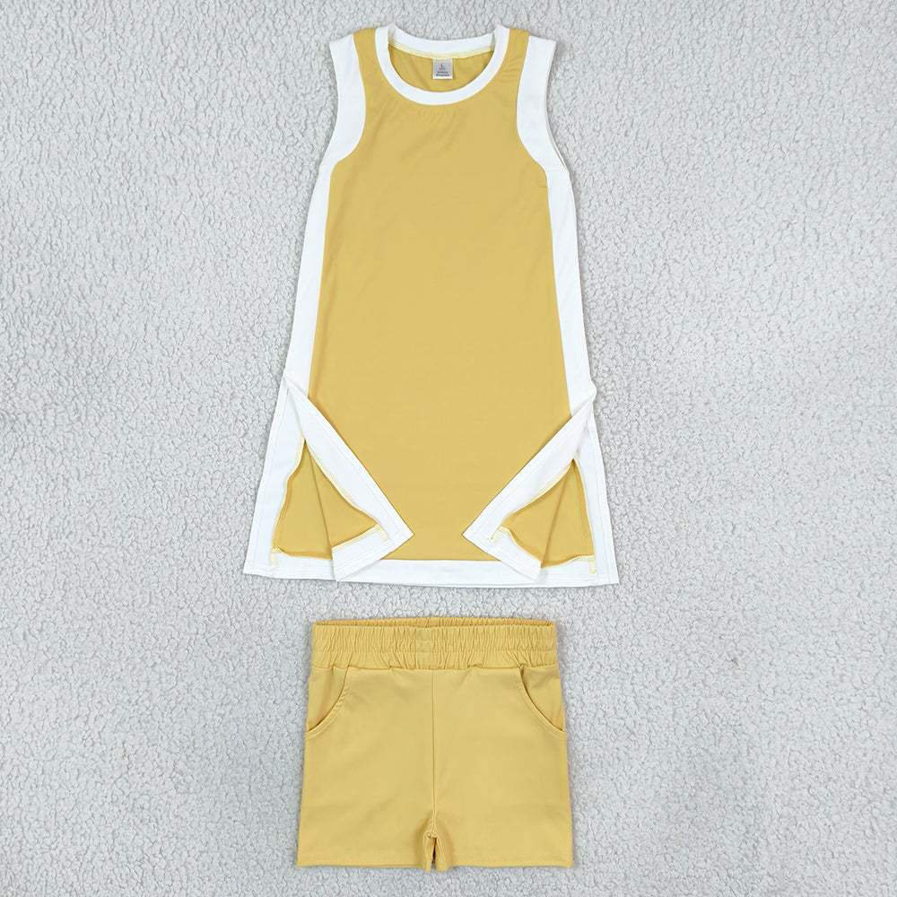 Baby Girls White Yellow Split Dress Tunic Pockets Short Yoga Active Clothes Set GSSO3845