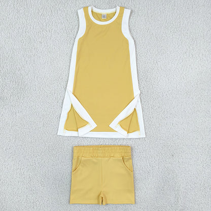 Baby Girls White Yellow Split Dress Tunic Pockets Short Yoga Active Clothes Set GSSO3845