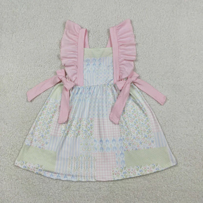 Sibling Baby Girls Flowers Checked Tunic Ruffle Shorts Clothes Set Knee Length Dress Rompers