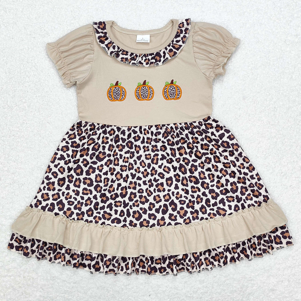 Baby Girls Dress Pumpkin Leopard Ruffle Knee Length Dresses GSD1347