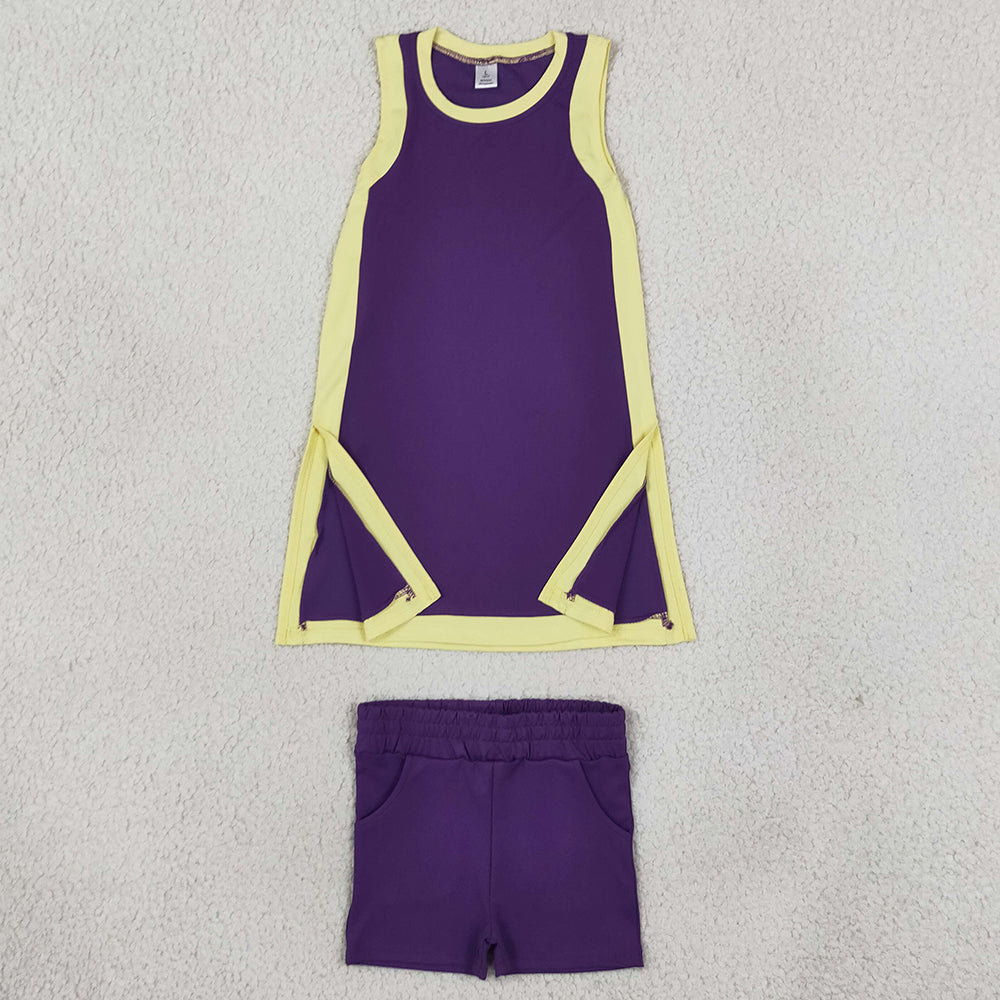Baby Girls Clothes Sleeveless Yellow Purple Yoga Active Split Skirt Short Clothes Set GSSO3844