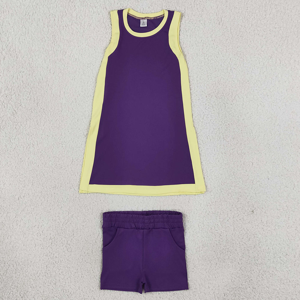 Baby Girls Clothes Sleeveless Yellow Purple Yoga Active Split Skirt Short Clothes Set GSSO3844
