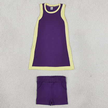 Baby Girls Clothes Sleeveless Yellow Purple Yoga Active Split Skirt Short Clothes Set GSSO3844