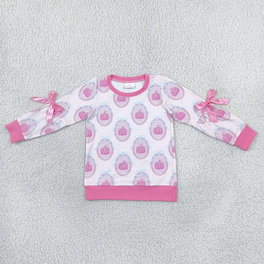 Baby Girls Clothes Long Sleeve Pink Bows Pumpkins Checked Fall T-shirt Top GT1657