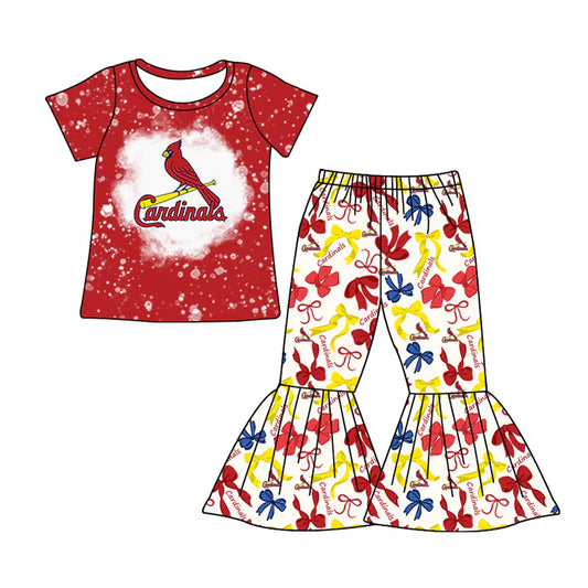 Preorder MOQ 5 bleached red bird top bow pants girls team clothes 8.22