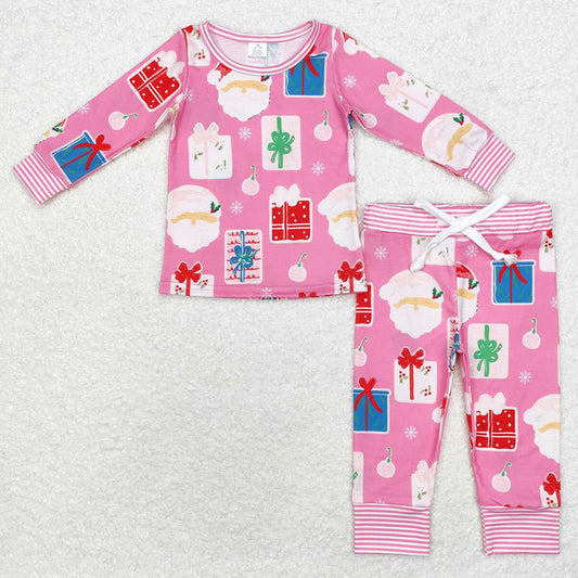 Baby Girls Pajamas Pink Santa Claus Christmas Bamboo Pajamas Sets GLP1581