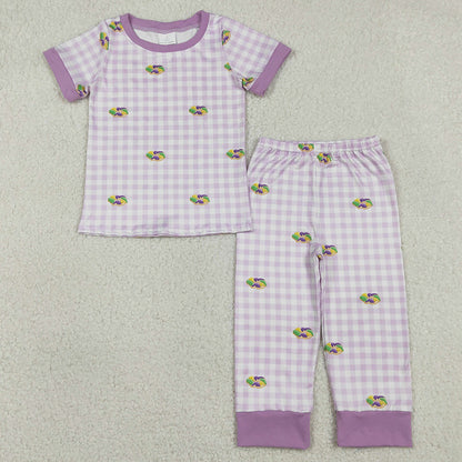 Baby Boys Pajamas Embroidery King Cake Mardigras Donuts Checked Pants Pajamas Sets BSPO0630 12.31