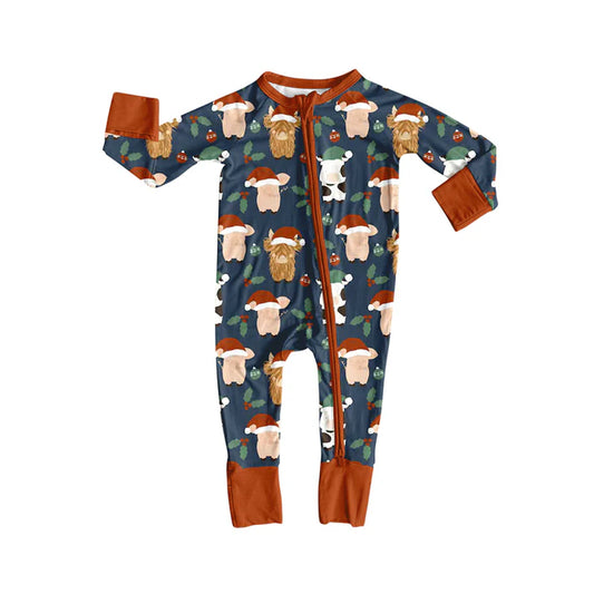 Preorder(moq 5)Baby Boys Western Christmas Cows Zipper Footie Rompers 8.7