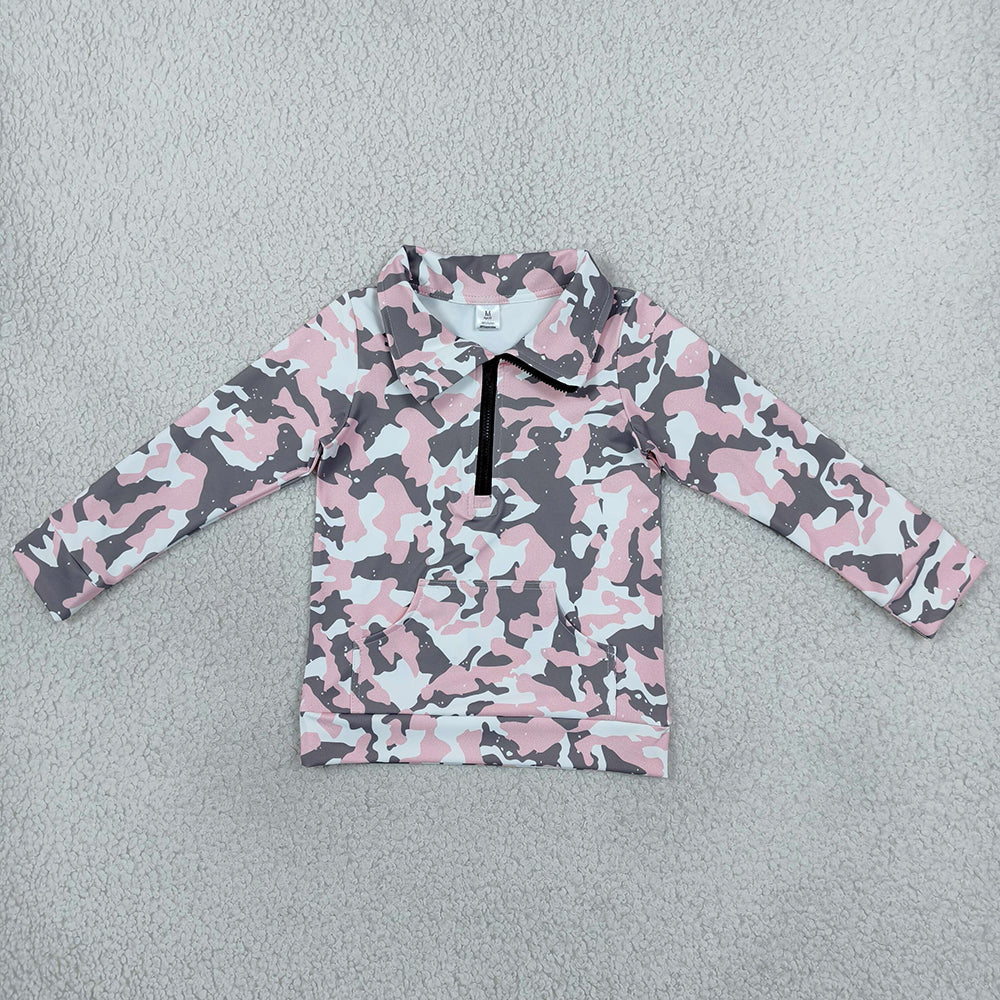 Baby Girls Pink Grey Camo Pockets Zip Yoga Active Pullovers Top GT1178