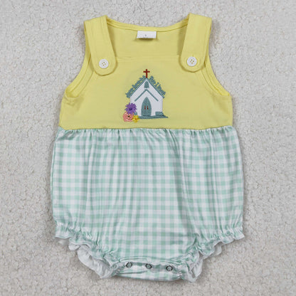 Baby Girls Rompers Embroidery Church Cross Flowers Checked Ruffle Rompers SR3704 SR3703 1.5