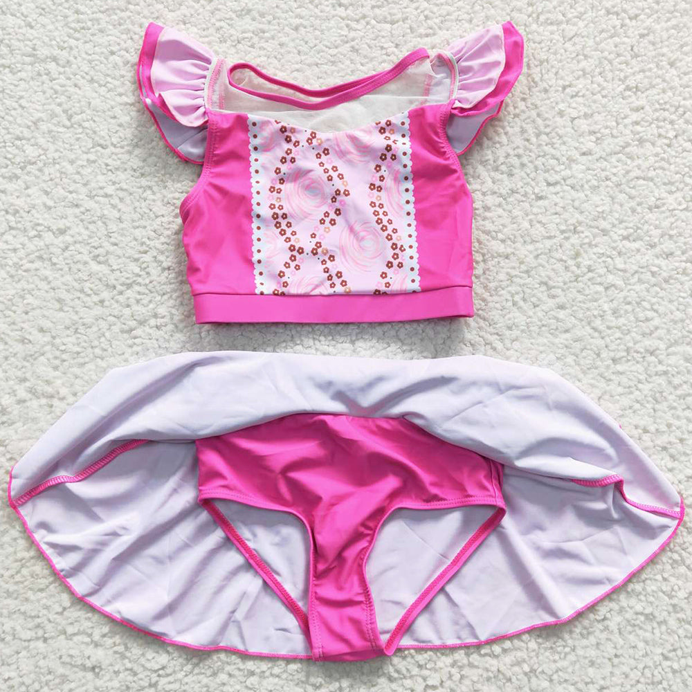 Boutique Baby Girls Swimsuits Princess Pink Two Pieces Swimsuits S0146