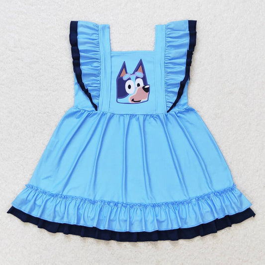 Baby Girls Dress Cartoon Dogs Blue Knee Length Dresses GSD1185