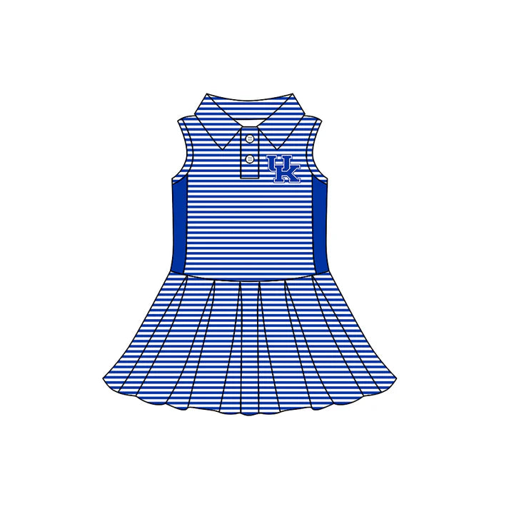 Preorder (moq 5)Baby Girls Sleeveless bLUE Stripe Button UK Team Knee Length Dresses 7.21