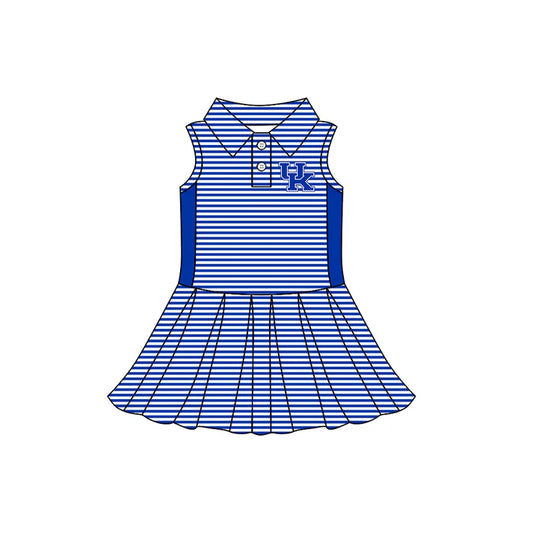Preorder (moq 5)Baby Girls Sleeveless bLUE Stripe Button UK Team Knee Length Dresses 7.21