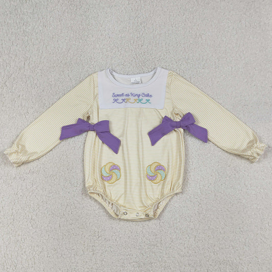 Baby Girls Rompers Embroidery Sweet as King Cake Mardigras Stripe Ruffle Rompers LR2770 1.1