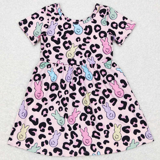 Baby Girls Dress Pink Easter Leopard Bunny Knee Length Dresses GSD0508