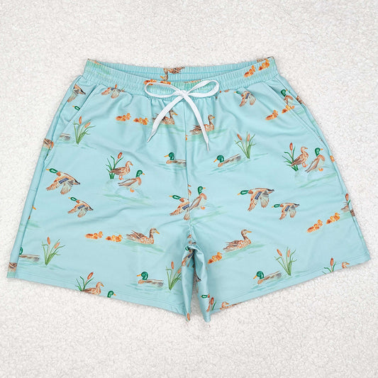 Adult Man Swim Trunks Green Ducks Bottom Trunk Drawstrings Shorts Swimwear S0428