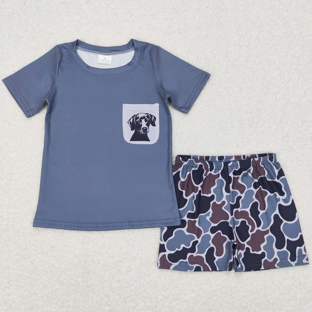 Baby Boys Clothes Camo Dog Pocket Shirt Shorts Sets BSSO0304