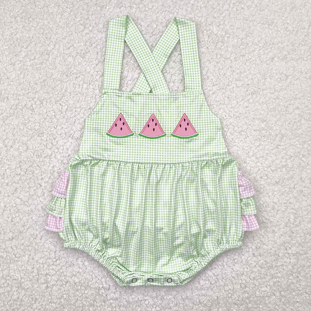 Embroidery Baby Infant Girls Rompers Summer Wateremelon Green Ruffles Rompers SR2764 4.9