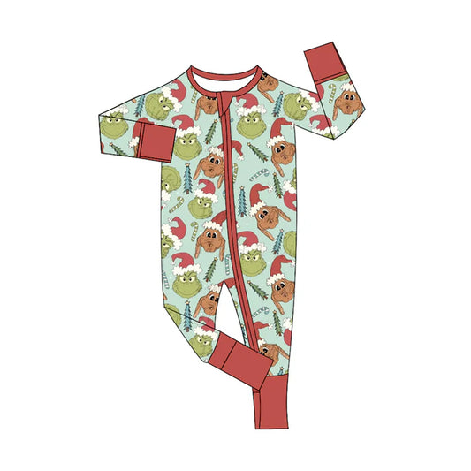 Preorder(moq 5)Baby Boys Christmas Dogs Frogs Zipper Footie Rompers 8.7