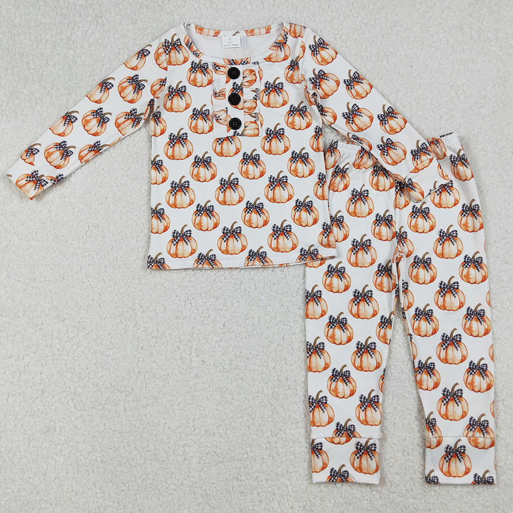 Baby Girls Pajamas Halloween Bows Pumpkins Button Top Pants Fall Pajamas Sets GLP2700 9.13