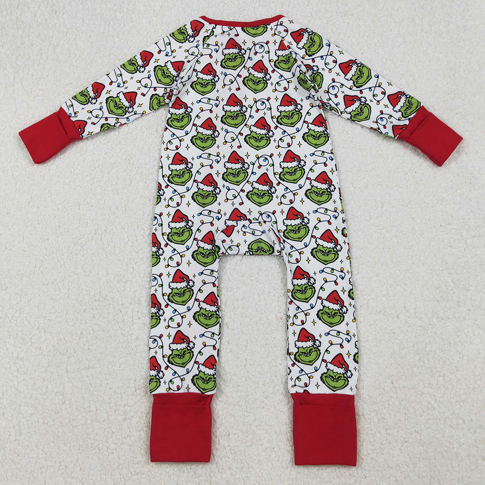Baby Boys Rompers Christmas Lights Green Face Plaid Zipper Footie Rompers LR2574 9.13