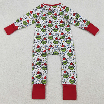 Baby Boys Rompers Christmas Lights Green Face Plaid Zipper Footie Rompers LR2574 9.13