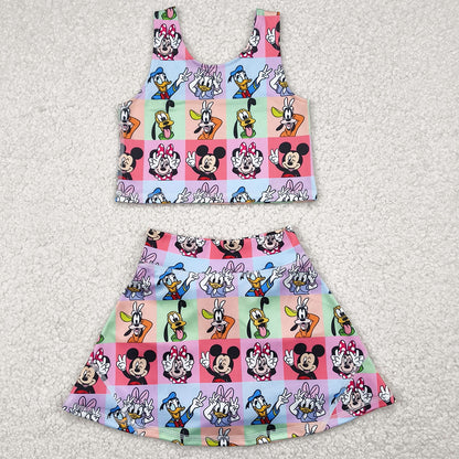 Baby Girls Clothes Sleeveless Cartoon Ducks Plaid Top Skort Yoga Sets GSD2333 4.22