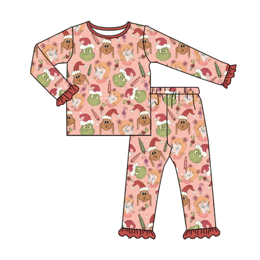 Preorder(moq 5) Baby Girls Christmas Dogs Frogs Top Pants Lounge Wear Pajamas Sets 8.7