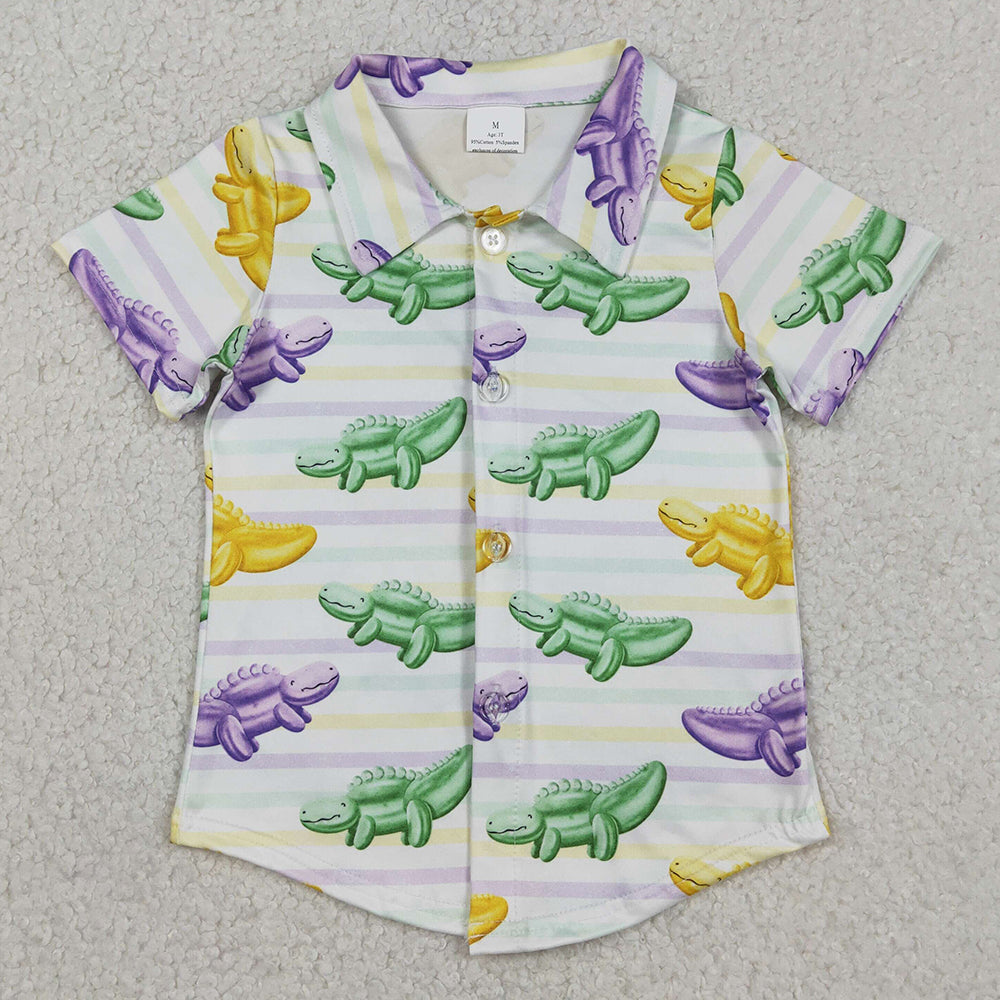 Baby Boys Clothes Mardigras Stripe Crocodiles Button Shirts Top BT1393 1.1