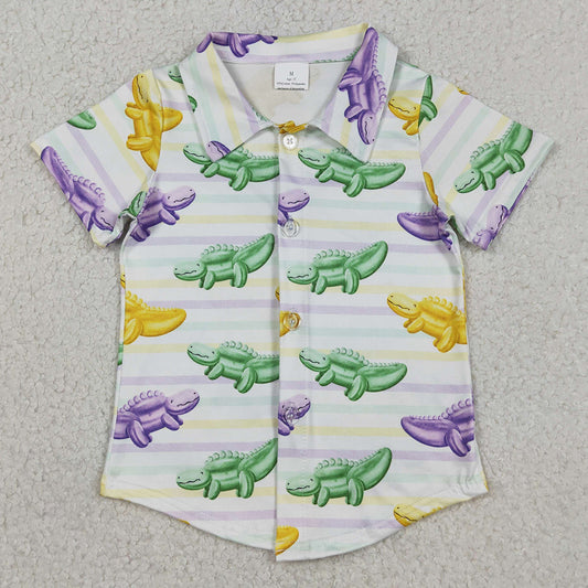 Baby Boys Clothes Mardigras Stripe Crocodiles Button Shirts Top BT1393 1.1