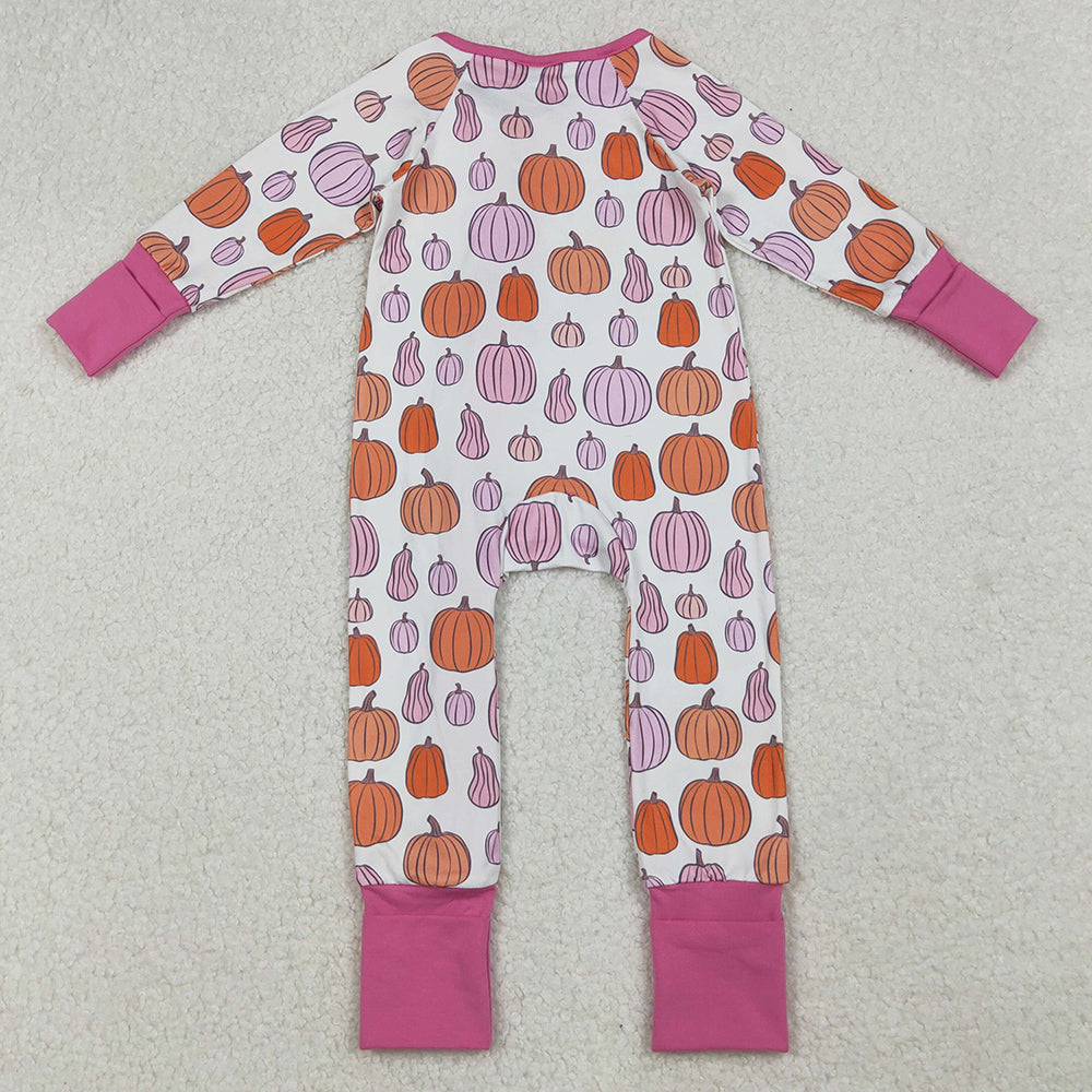 Baby Girls Rompers Colorful Pumpkins Fall Ruffle Zipper Footie Rompers LR2566 9.12