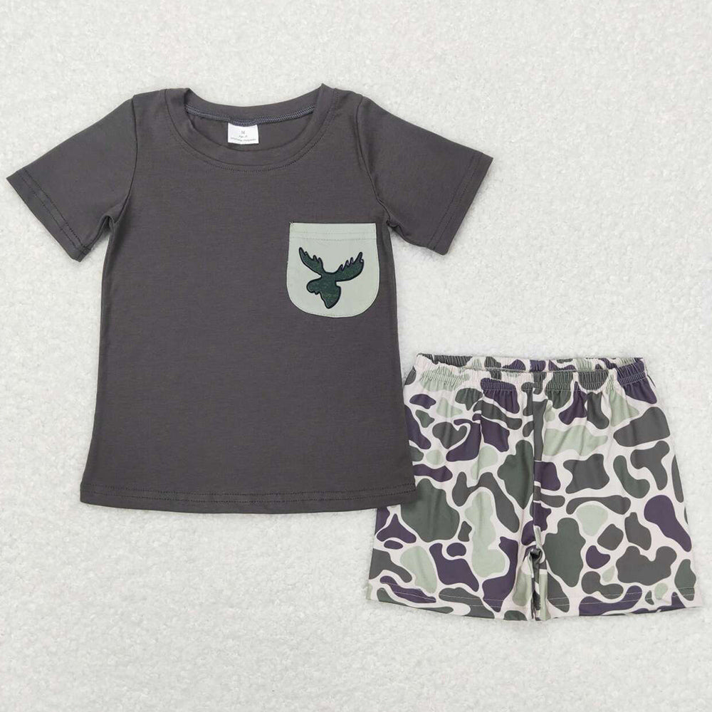 Baby Boys Clothes Camo Deer Pocket Shirt Shorts Sets BSSO0303