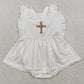 Baby Girls Rompers Embroidery Cross Strap Tunic Bummies Easter Ruffle Rompers SR3306