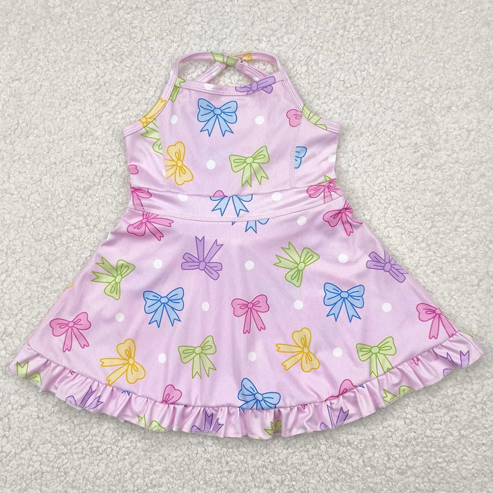 Baby Girls Dress Pink Strap Colorful Bows Polka Dots Yoga Ruffle Knee Length Dresses GSD2294 4.22