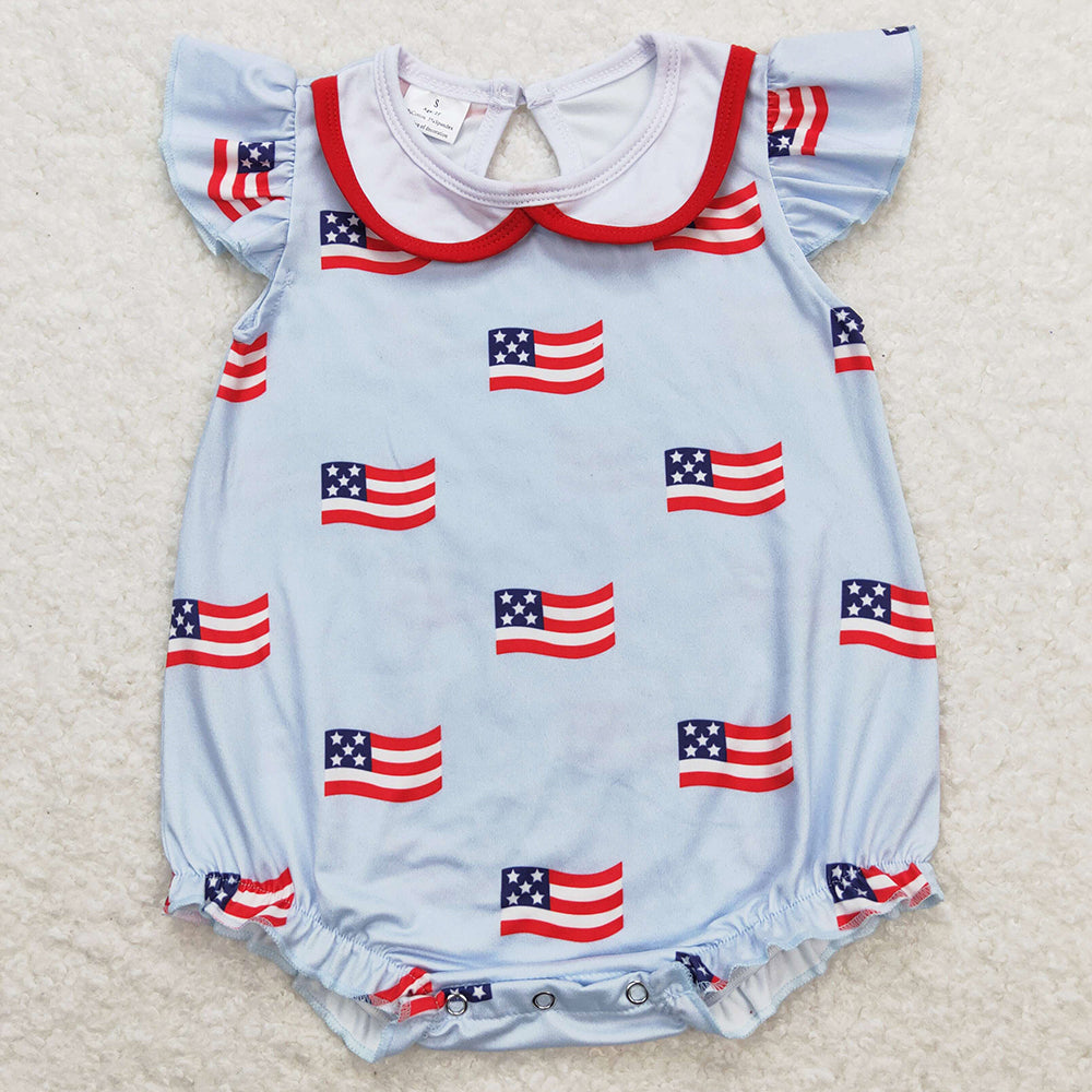 Baby Infant Girls Romper 4th Of July Flags Flutter Sleeve Rompers SR1123