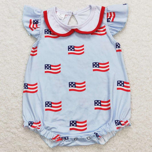 Baby Infant Girls Romper 4th Of July Flags Flutter Sleeve Rompers SR1123