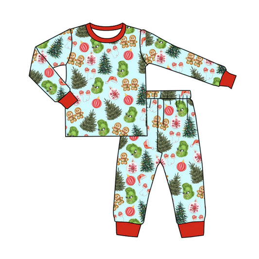 Preorder(moq 5) Baby Boys Christmas Trees Gingerbread Frogs Top Pants Lounge Wear Pajamas Sets 8.7