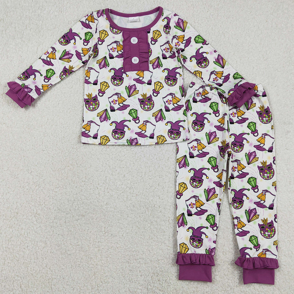 Baby Girls Pajamas Mardigras Anchors Boots Button Top Pants Pajamas Sets GLP2113 1.2