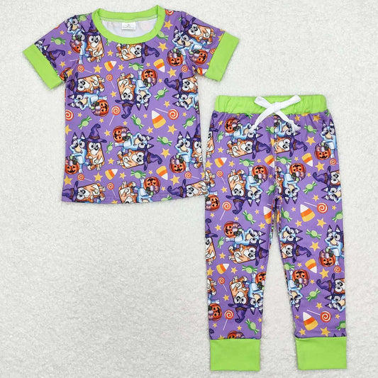 Baby Boys Pajamas Dogs Halloween Purple Tops Pants Pajamas Sets BSPO0409