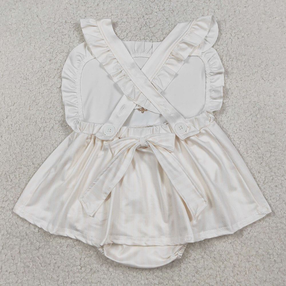Baby Girls Rompers Embroidery Cross Strap Tunic Bummies Easter Ruffle Rompers SR3306