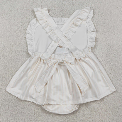 Baby Girls Rompers Embroidery Cross Strap Tunic Bummies Easter Ruffle Rompers SR3306
