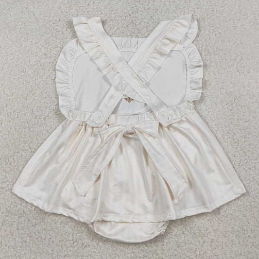 Baby Girls Rompers Embroidery Cross Strap Tunic Bummies Easter Ruffle Rompers SR3306