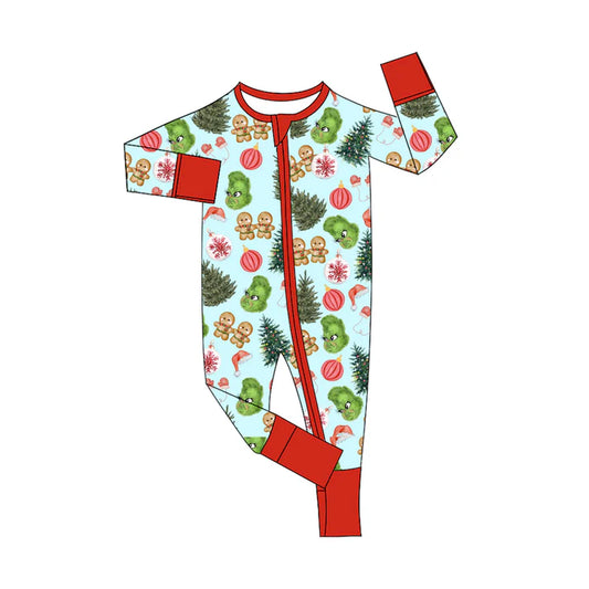 Preorder(moq 5)Baby Girls Christmas Trees Gingerbread Frogs Zipper Footie Rompers 8.7