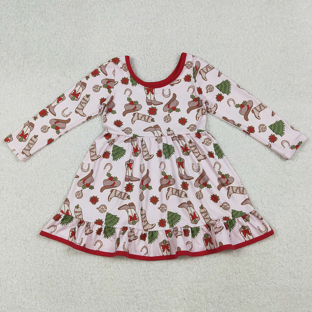 Baby Girls Dress Boots Holly Christmas Ruffle Knee Length Dresses GLD1274 9.13