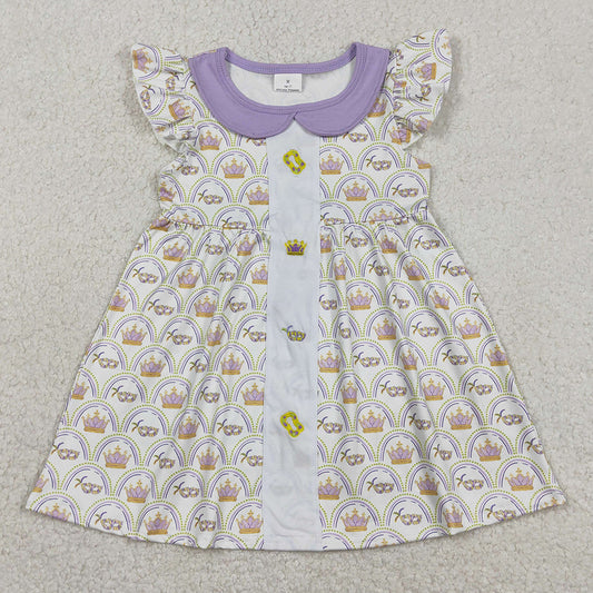 Baby Girls Dress Embroidery Crowns Masks Mardigras Collar Checked Knee Length Dresses GSD2891 1.2